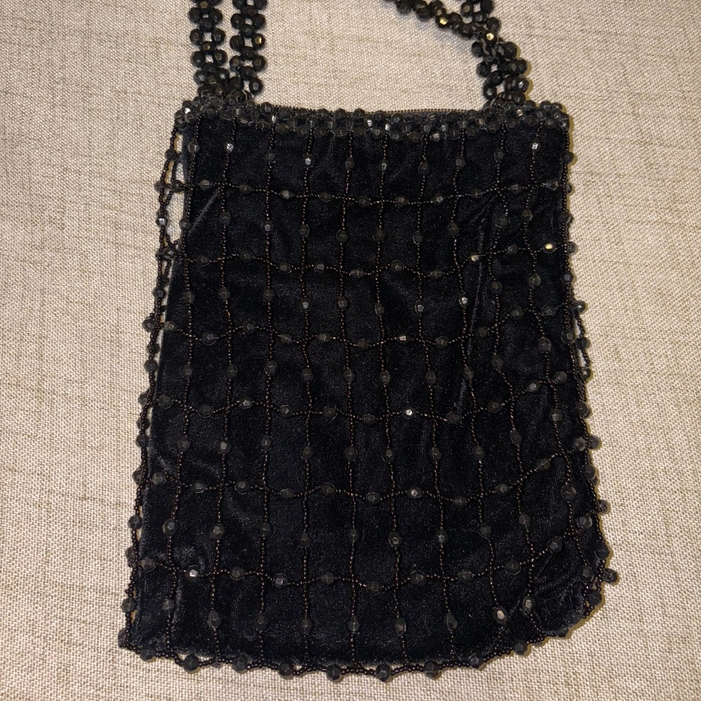 Black Beaded Sequin Bag with Beaded Strap